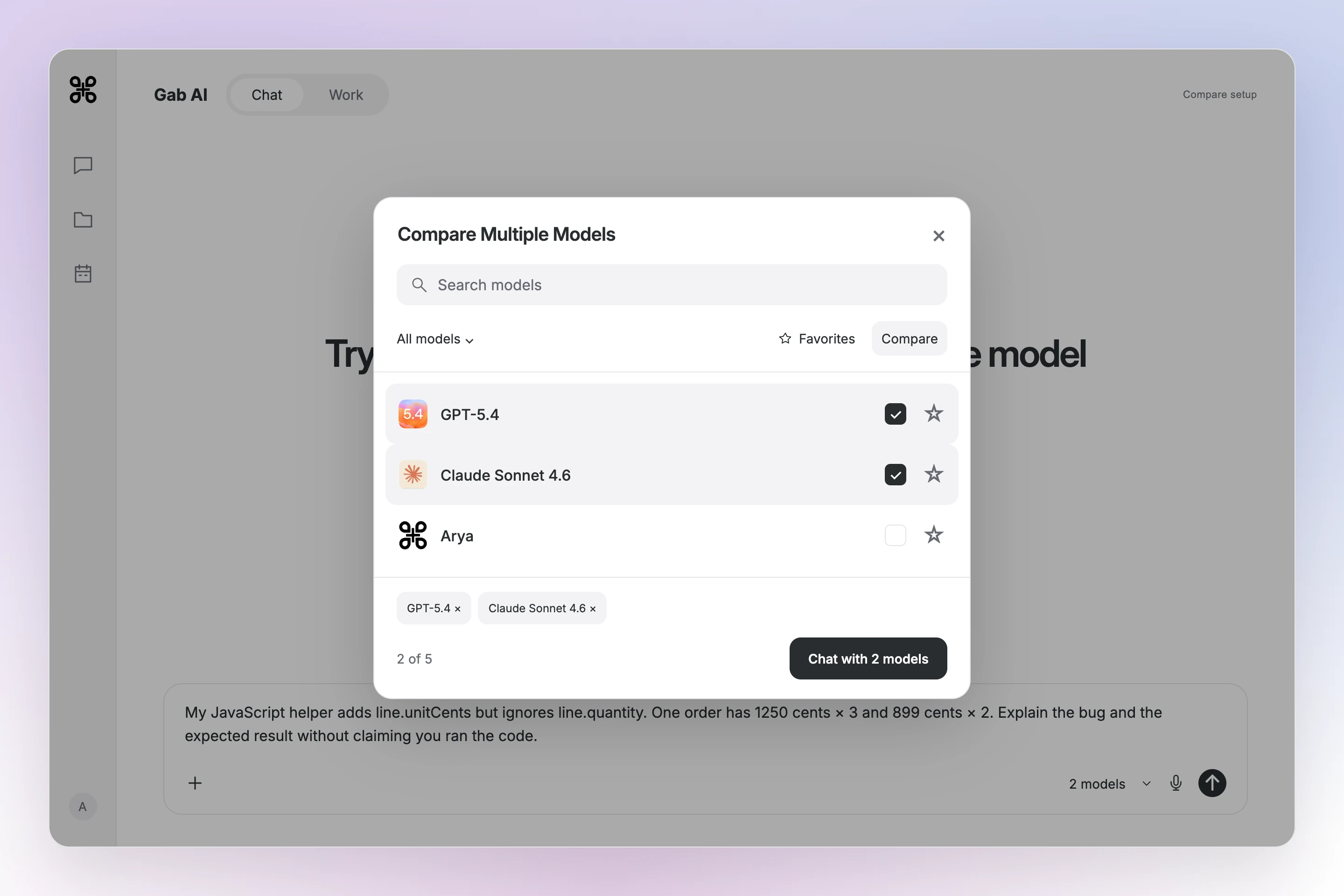 Gab AI Compare models for developers.