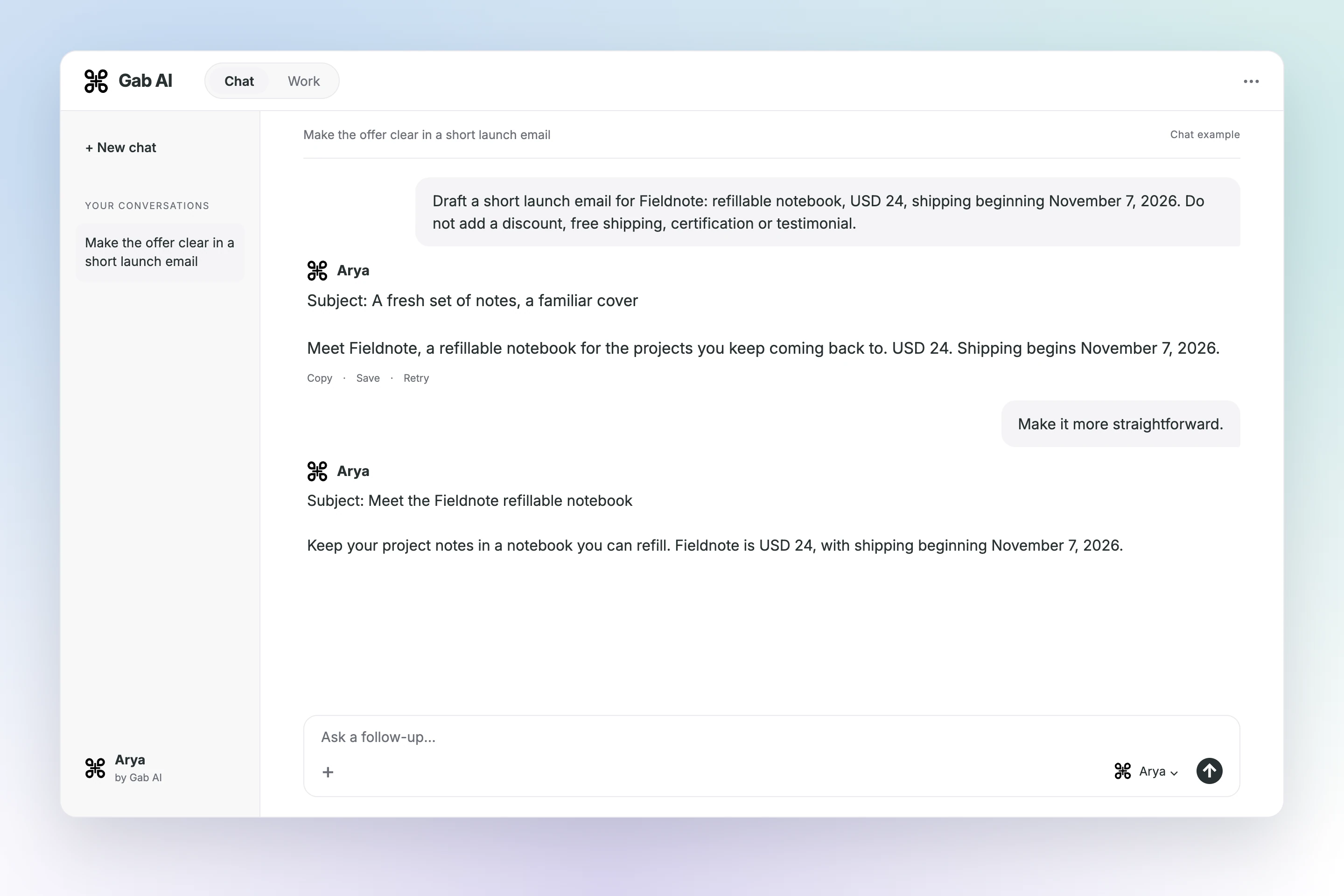 Gab AI Chat conversation and follow-up for marketers.