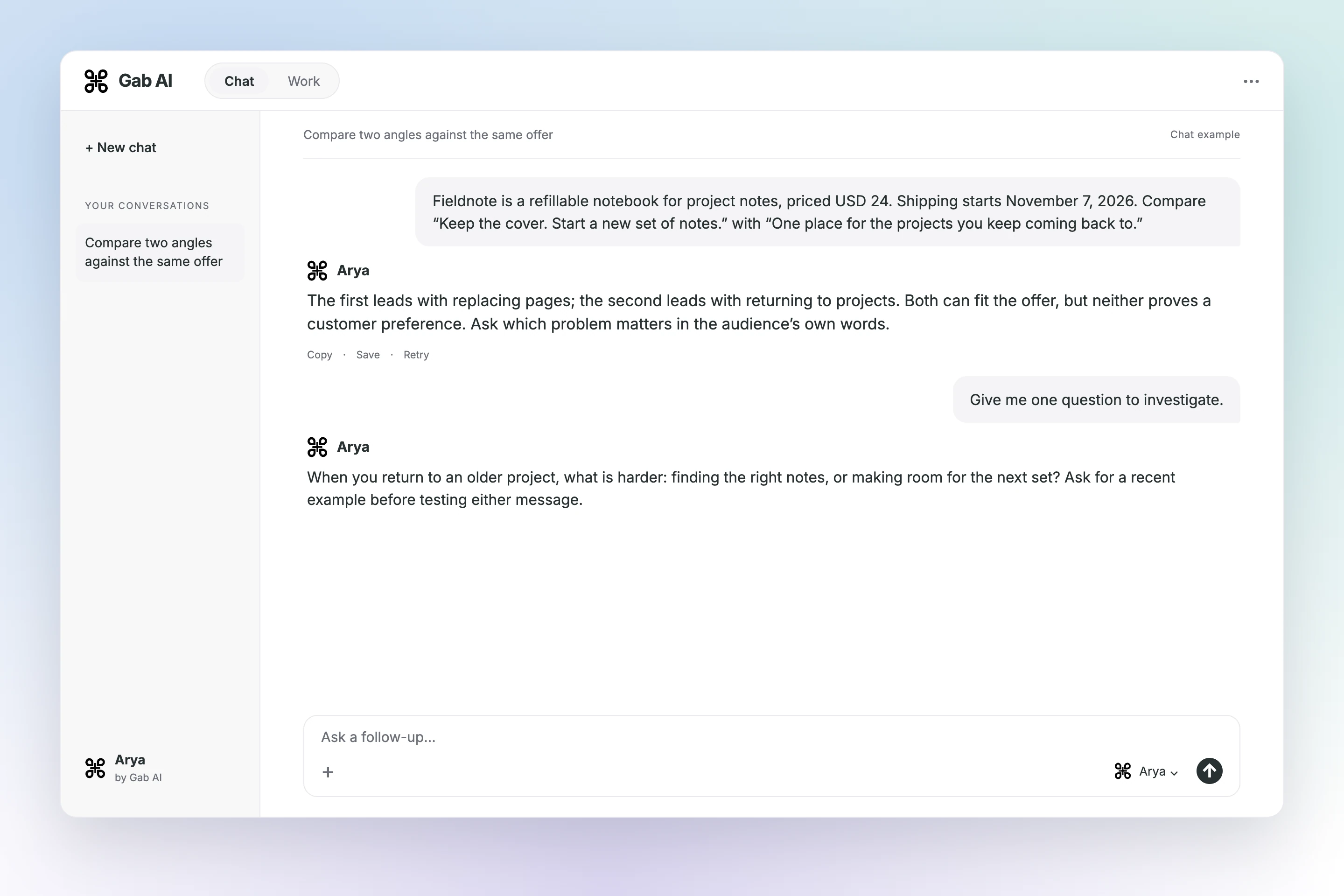 Gab AI Chat conversation and follow-up for marketers.