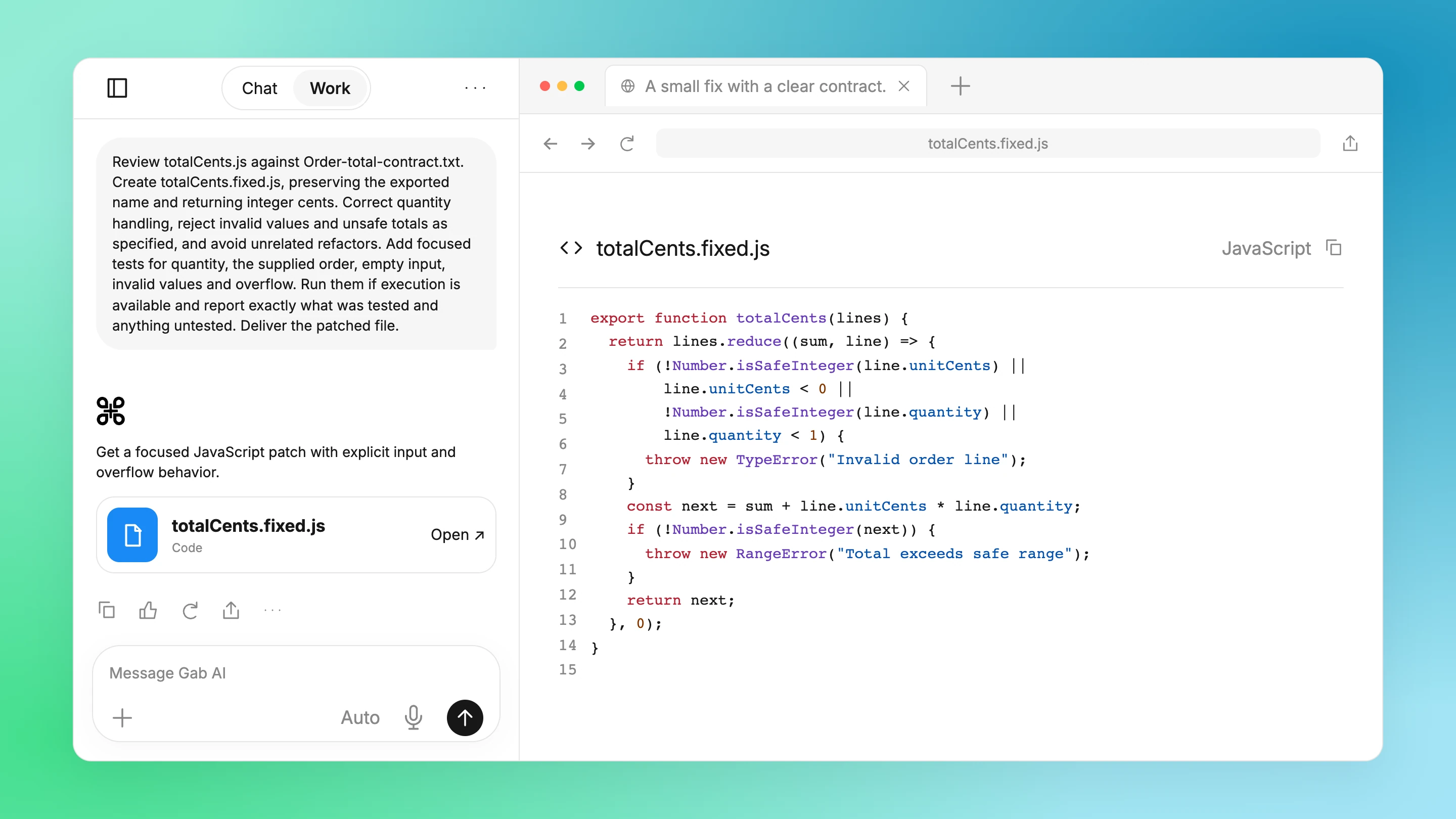 Gab AI Work: Fix a quantity-sensitive order total.
